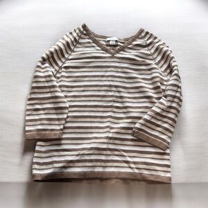 Christopher & Banks Kids V-Neck Striped Sweater - Brown and White 536
